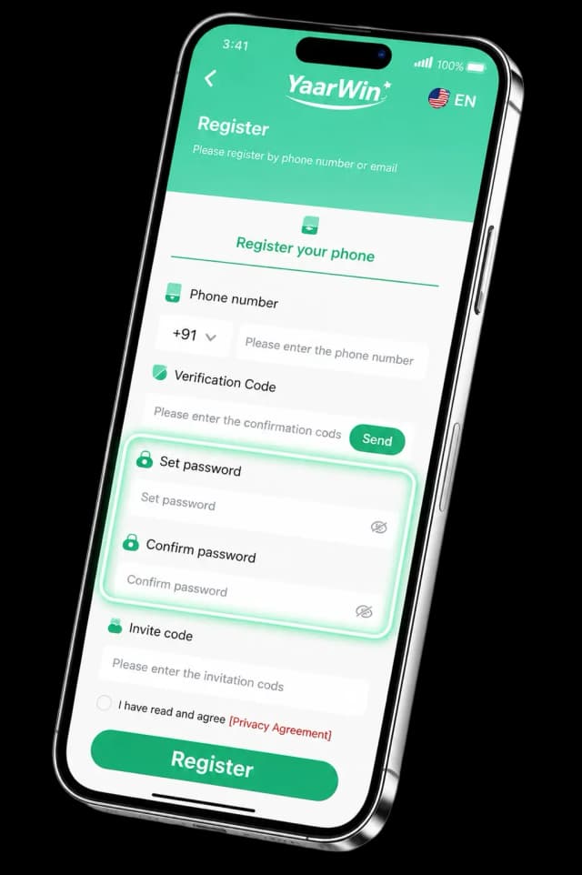 YaarWin set password during registration